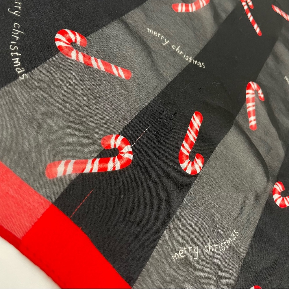 Vintage Christmas Scarf Candy Canes Square Sheer Stripes Holiday Red Black - Picture 3 of 8